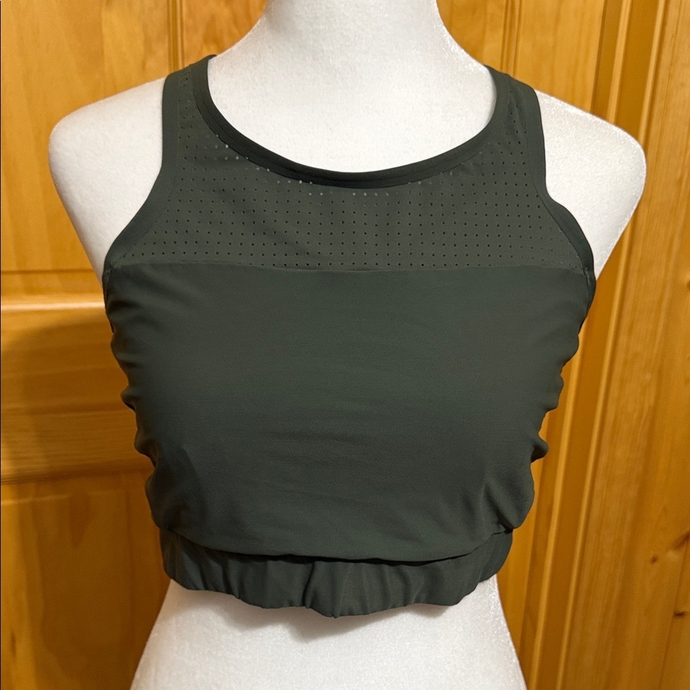Athleta Bonaire Bikini Top Laser Cut Sports Bra Army Green Wire Free, Size Large
